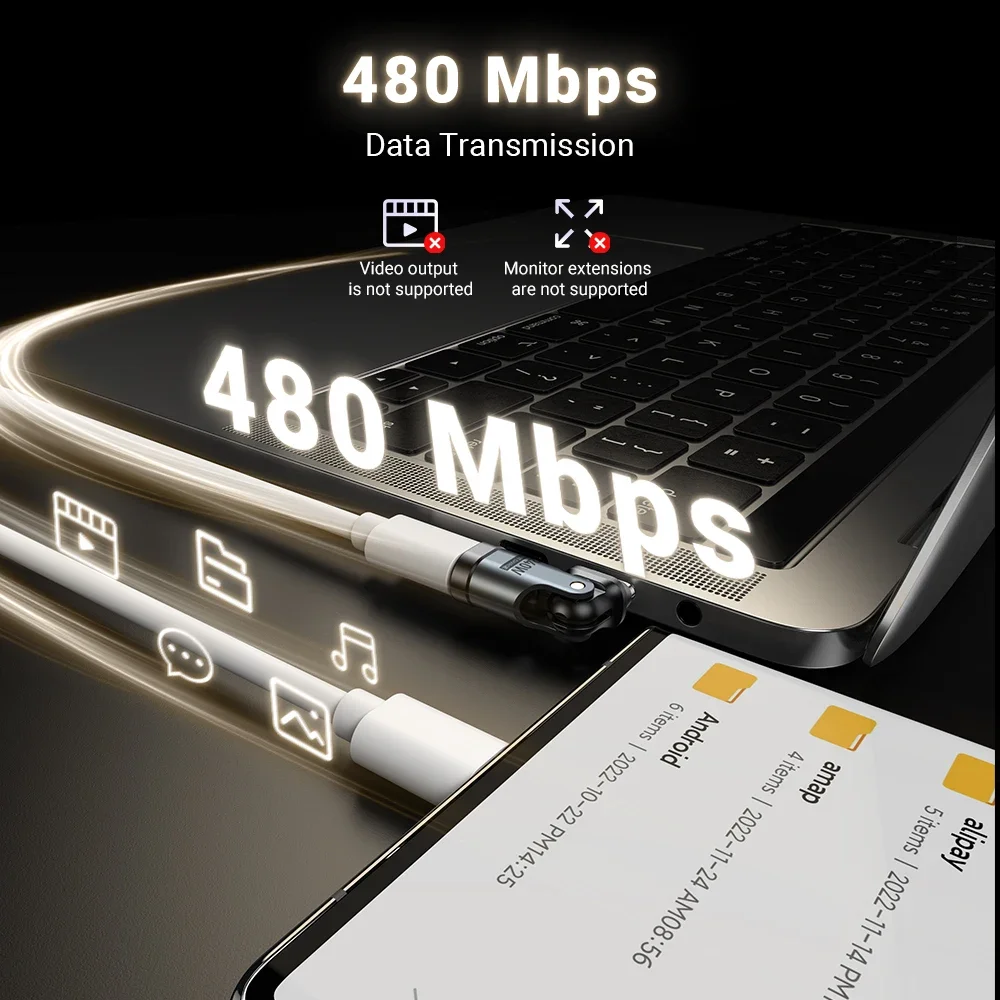 AUFU 5A USB-C to Type-C OTG Adapter 240W 180&deg; Fast Charging Cable Adapter Type C Male To Female Converter For Macbook PC Samsung