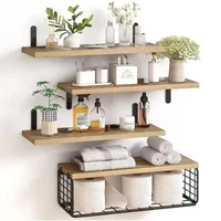 Wall Shelves Floating Mounted Wooden  Rack Kitchen Bathroom Organizer  Decor Garden Bathroom Accessories 4 Piece Set Wall shelfs 2