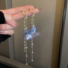 2022 New Arrival Drop Earrings Metal Trendy Animal Women Dangle Earrings Pearl Crystal Butterfly Tassel Elegant Jewelry