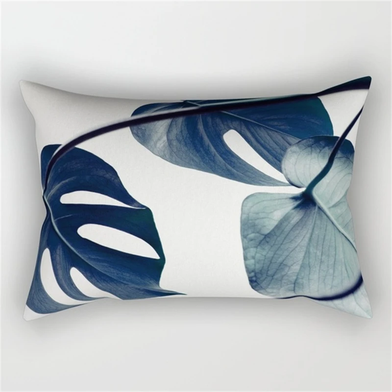 2022 Tropical Green Leaf Flower Print Waist Cushion Cover Rectangular Pillowcase Car Sofa Pillowcase Home Decor 30x50CM