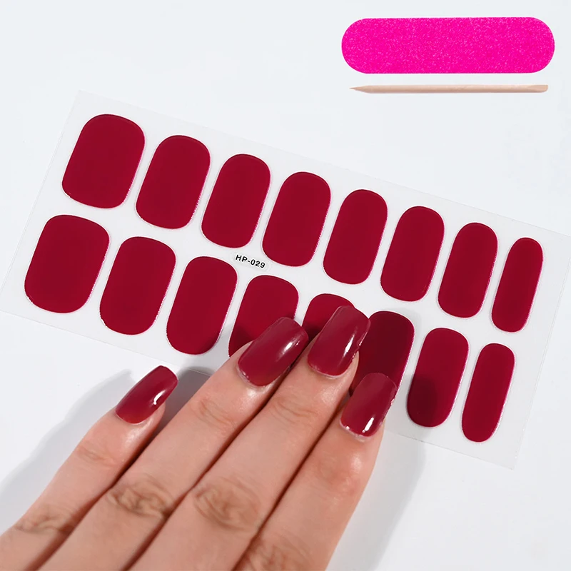 16Tips Soild Color Nude Pink Semi-Cured Gel Nail Sticker Long-Lasting UV Nail Sticker Full Cover UV/LED Extension Gel Nail Foil 6