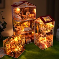 Maison de poupée en bois DIY, mini chambre, cuisine, boulangerie, modèle à assembler, jouets, kit de meubles miniatures, cadeau de Noël pour enfants et adultes, Casa 2