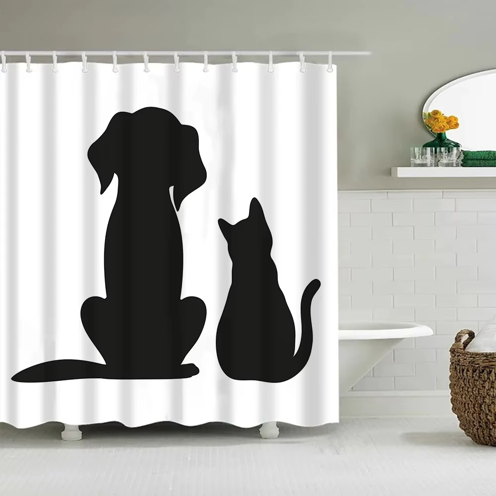 Puppy Cat Cute Cartoon Shower Curtains Washable Fabric Polyester For Bathtub Art Bathroom Decor Partition With Hooks Waterproof 4