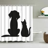 Puppy Cat Cute Cartoon Shower Curtains Washable Fabric Polyester For Bathtub Art Bathroom Decor Partition With Hooks Waterproof 4