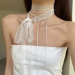 Elegant Gothic Lace Bowknot Choker Necklace - Aesthetic Fashion Jewelry (White)