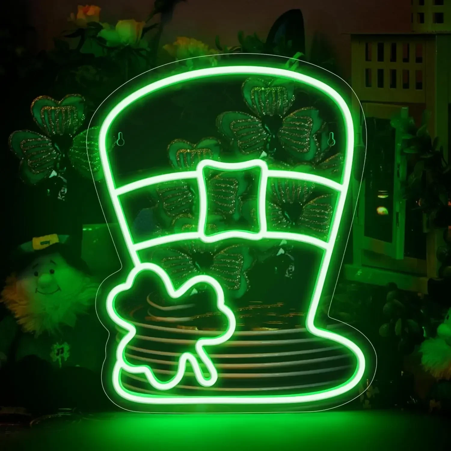 Hat Neon Lights Sign Green LED Decorative Wall Window Neon Lights USB Powered For Party Decor Happy Party Ornaments