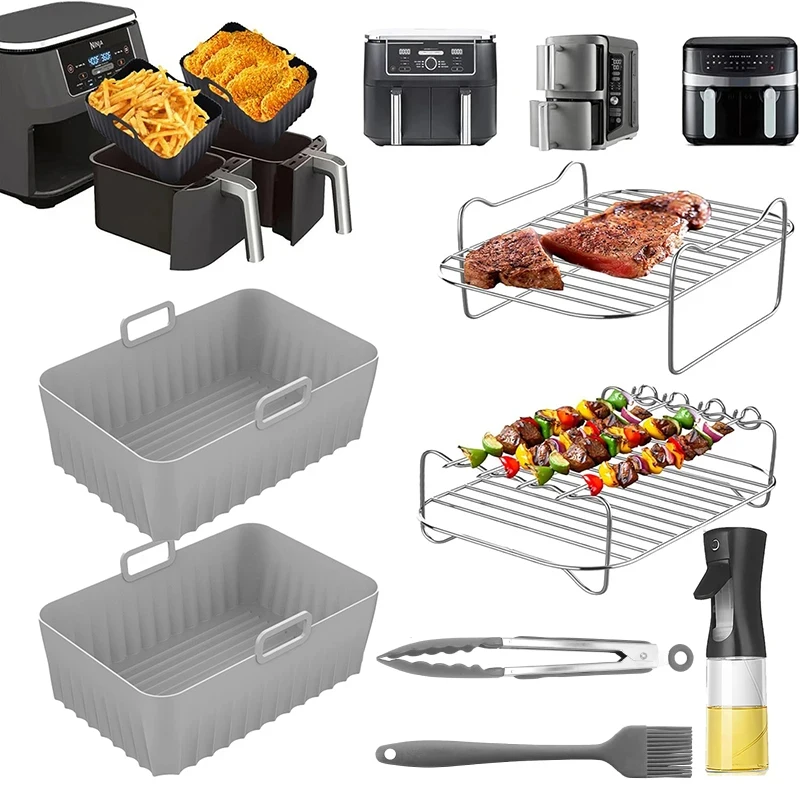 Silicone Air Fryer Accessories Set with Basket, Racks, and Oil Spray