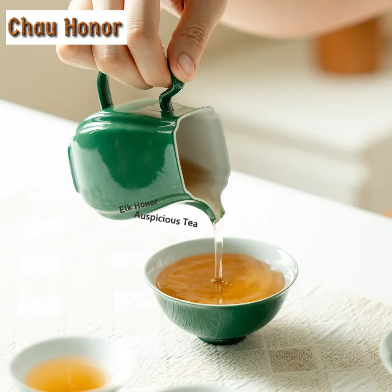 Emerald Green Ceramic Tea Set Complete Set Boutique Tea Ceremony Set Teapot and Tea Cup Set Tea Services Accessories Ornaments