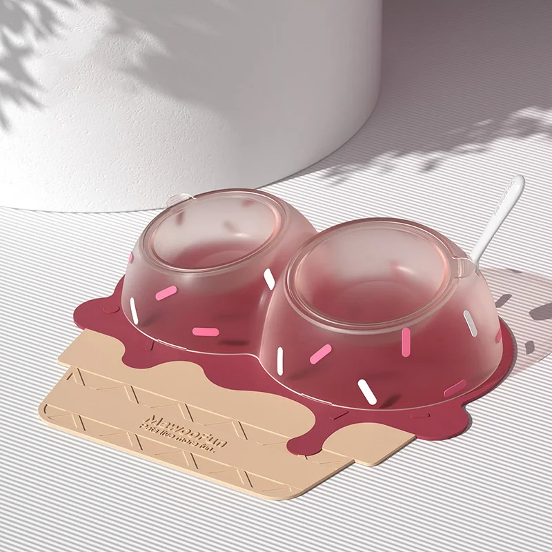 

Ice Cream Shape Elevated Plastic Double Cat Pet Feeder Bowl With PVC Mat
