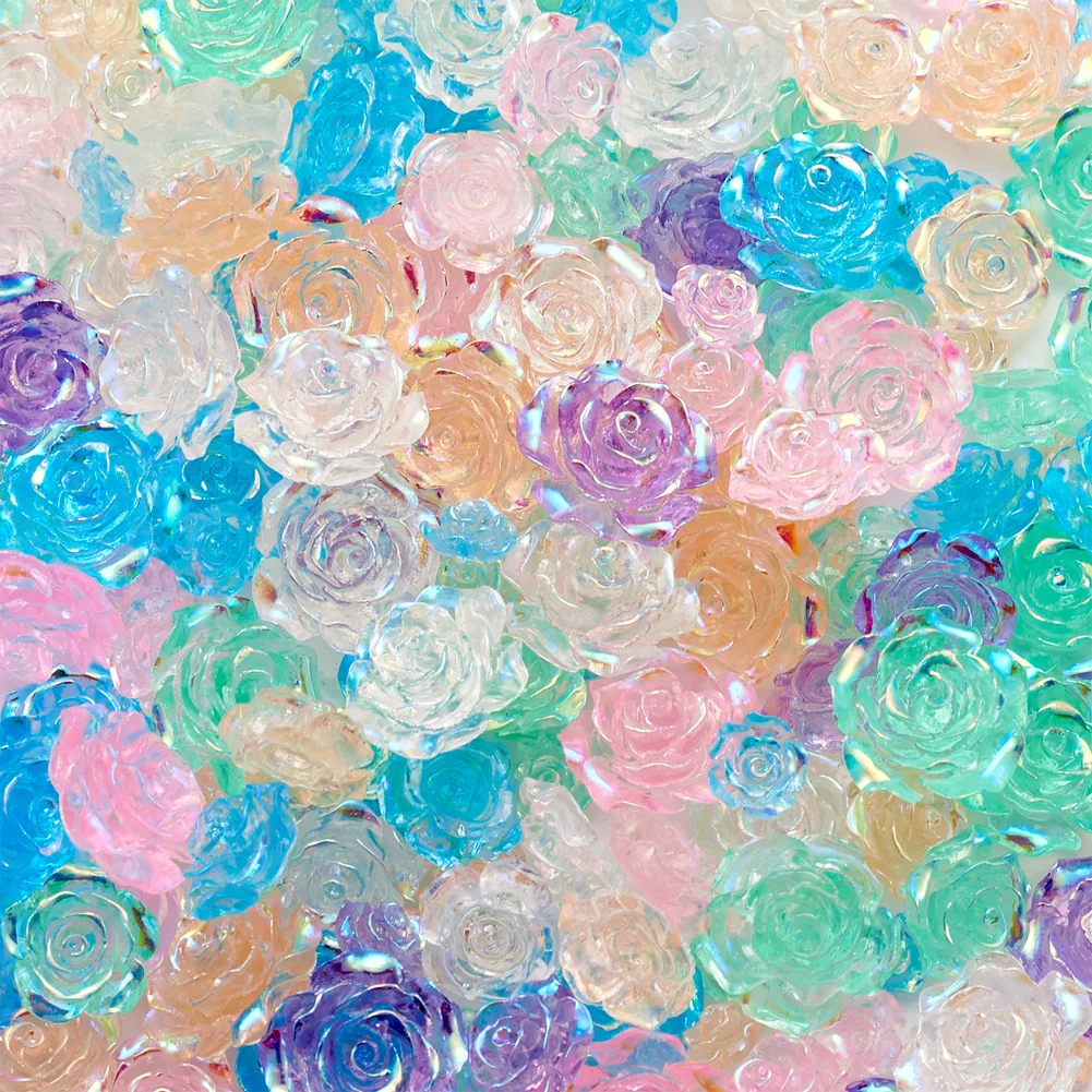 Kissitty 300Pcs Mixed Color Rose Transparent Resin Cabochons AB Color Plated Cabochons for DIY Earring Bracelet Necklace Jewelry