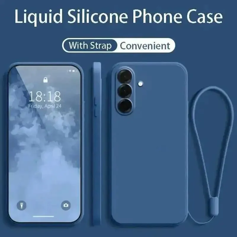 Premium Liquid Silicone Phone Case with Wrist Strap Lanyard - Protective Cover