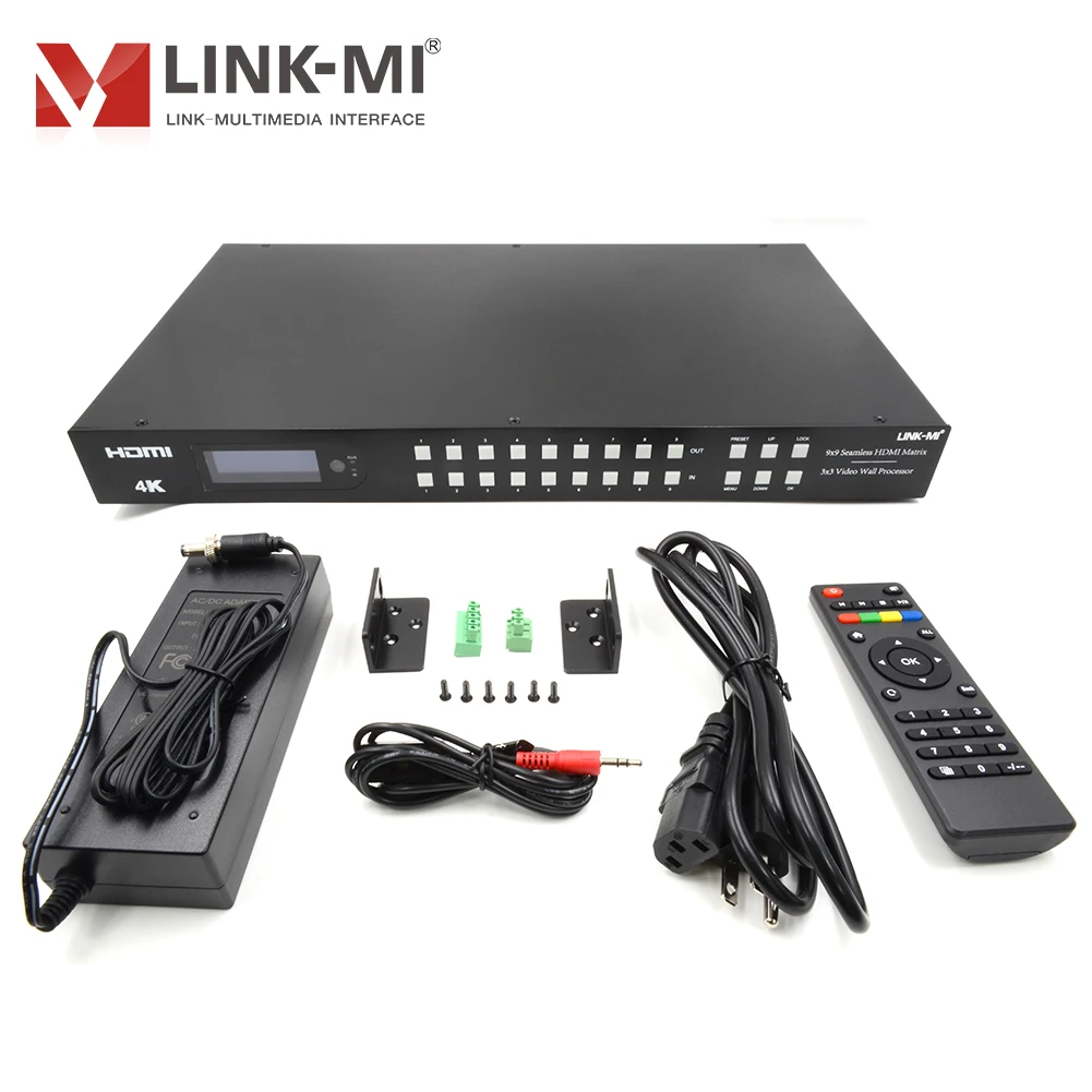 LINK-MI 4K Seamless 9x9 HDMI Matrix Switch 3x3 video wall controller 9x1 multi-viewer with Audio Extra, EDID, Edge adjustment