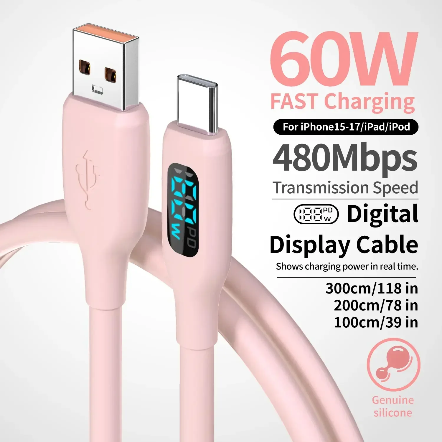 Dual USB A & C Fast Charging Cable [2-Pack]
