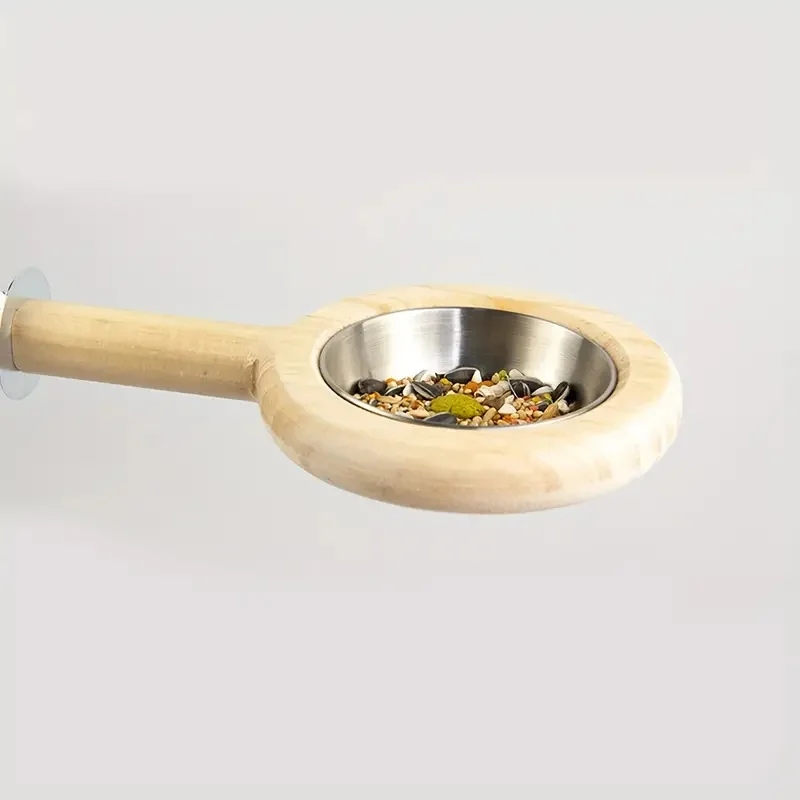 Bird Wood Stand Perch With Feeding Bowl For Parrot Cage