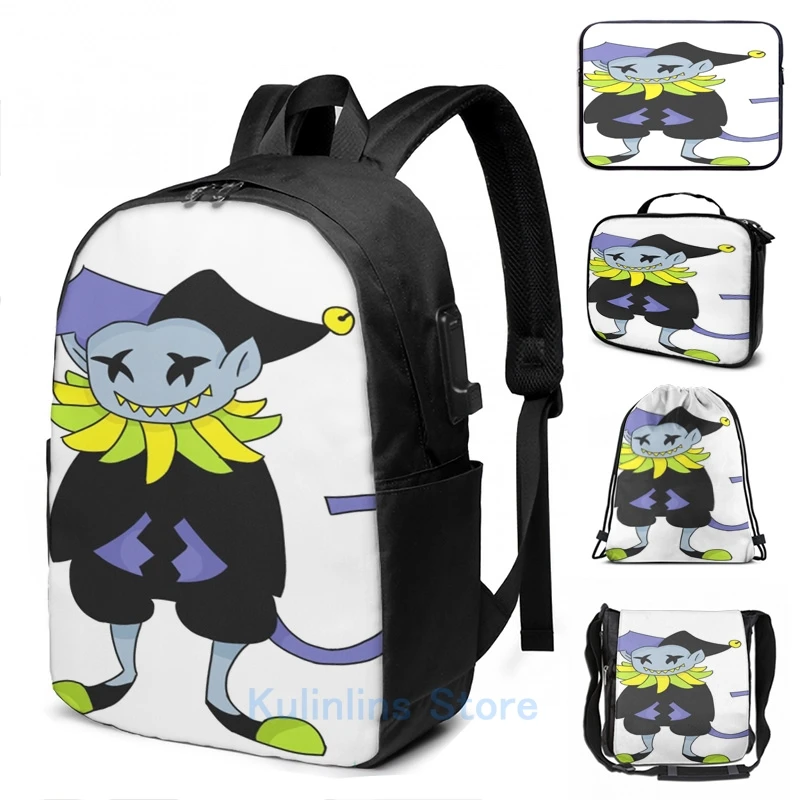 

Забавный рюкзак Jevil с графическим принтом и USB-зарядкой, мужские школьные сумки, женская сумка, дорожная сумка для ноутбука