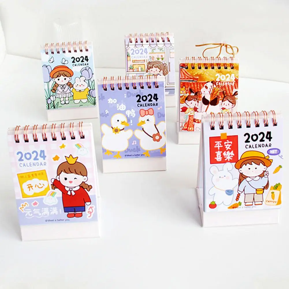 

2024 Cute Little Fresh Desk Calendar Desktop Planner Agenda Calendar Organizer Office Yearly Notepad Korean Stationery Supp A9S0