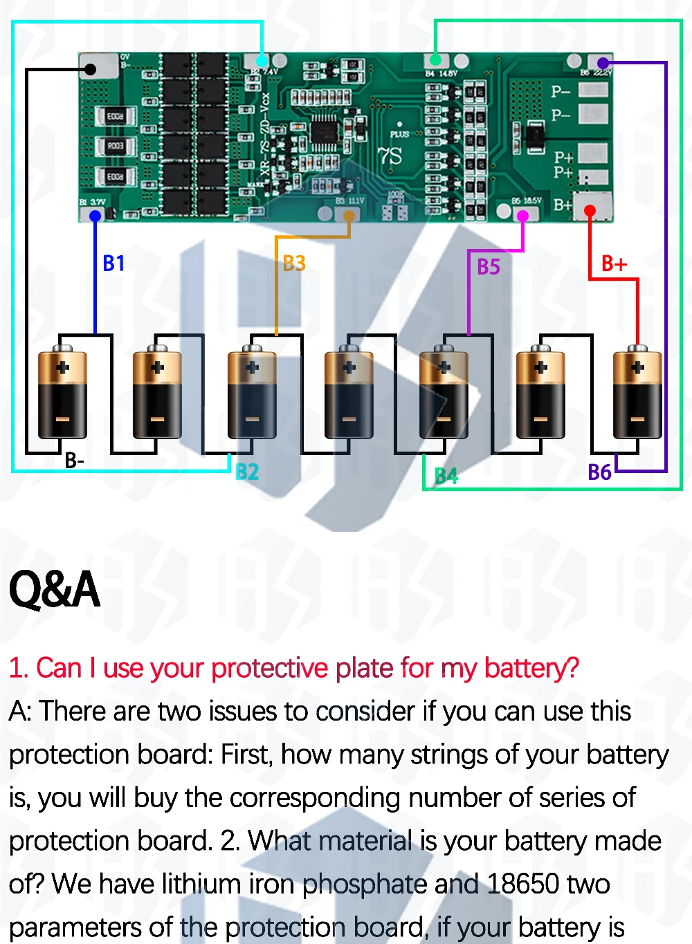 7S Li-Ion PCB 24V 10A 15A 20A 30A BMS mit Balance verwendet für 18650 Li-Ion Akku für 25,9V 24V E-Bike Scooter – Detail 6