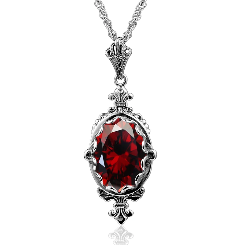 Solid 925 Sterling Silver Garnet Necklace Pendant For Women Stone Statement Wedding Vintage Jewelry Gifts Christmas Trendy