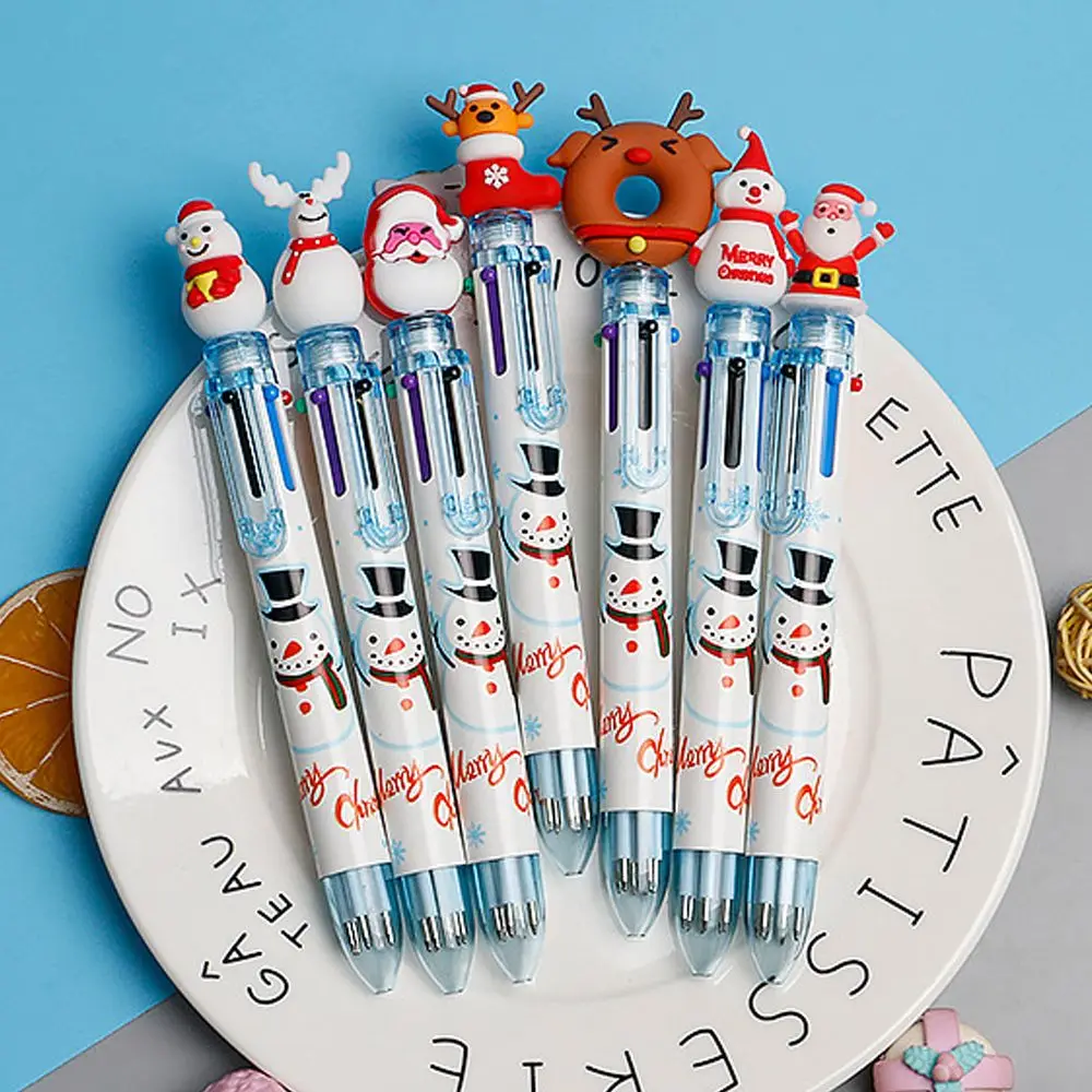 

1PC Gifts Merry Christmas Deer Elementary School Stationery Christmas Ballpoint Pen Six Color Pen Santa Claus
