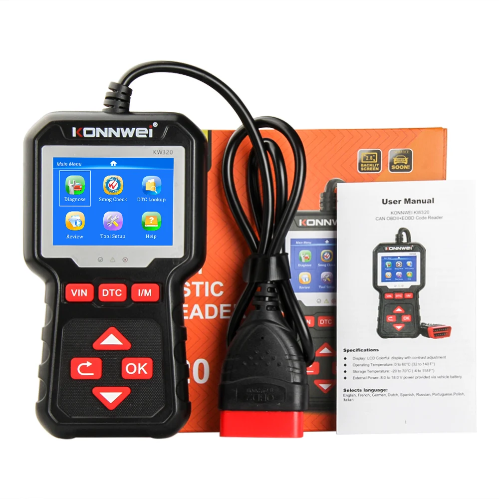 

KONNWEI KW320 OBD2 автомобильные сканеры, профессиональный автомобильный считыватель кодов, 9 языков, Obd Автомобильный диагностический инструмент