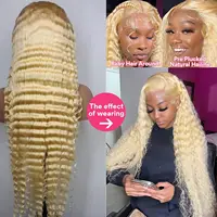 30 pouces 613 dentelle avant perruque cheveux humains Blonde perruque cheveux humains 613 vague profonde HD dentelle avant perruques 200% densité pré plumée pour les femmes 3
