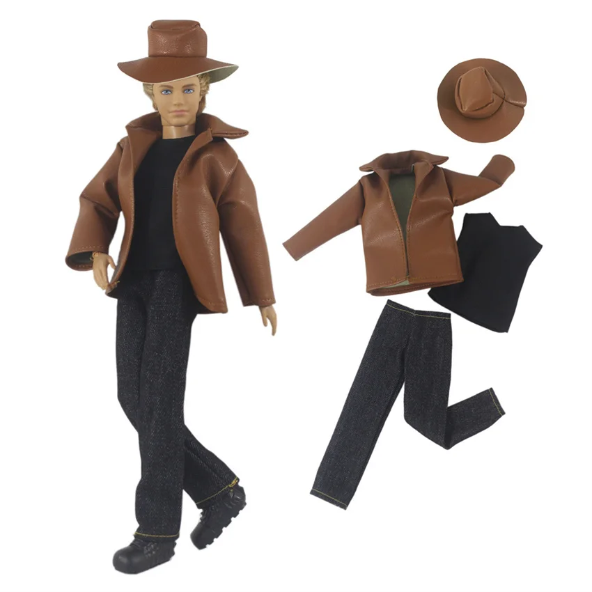 30cm Ken Doll Clothes Ken Suit Brown Leather Clothing Ken Male Man Wear Clothes Dolls Accessories hidup solid brass buckle 100% pure cowhide belt for male jeans accessories nwj1228