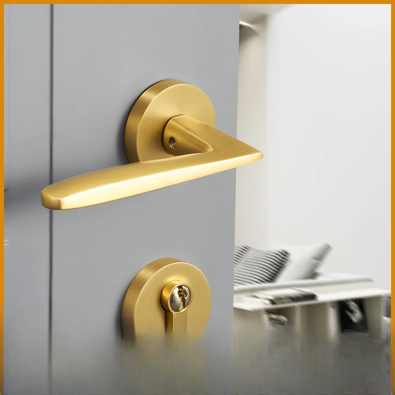 

Pure copper bedroom door lock, brass silent magnetic suction modern, simple light luxury gold door