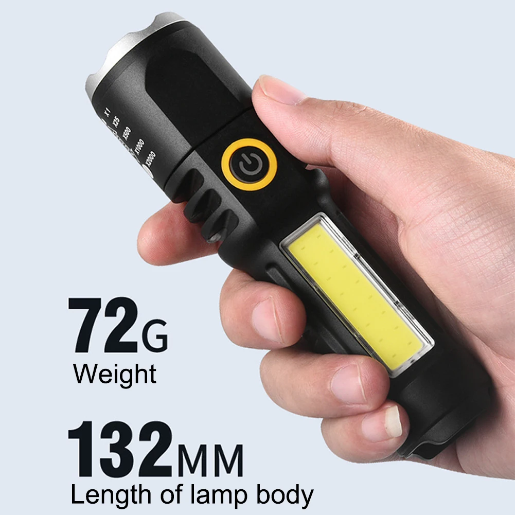 Waterproof Torch Light Telescopic Zoom XPE COB LED Camping Flashlight Type-C USB Charging Bright Flash Light 4 Modes for Fishing
