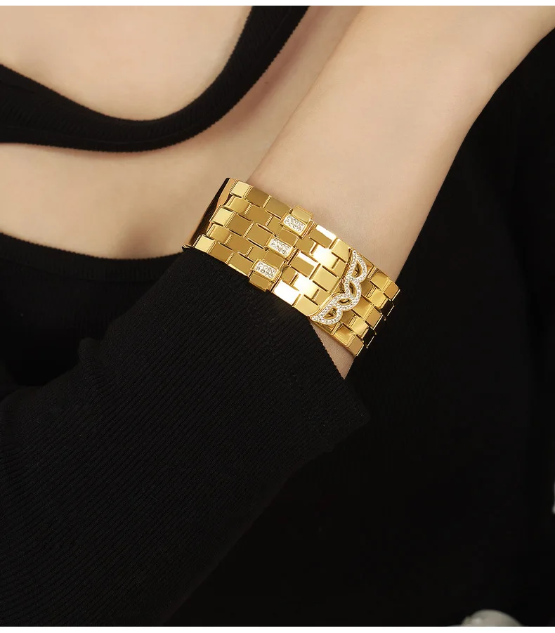 Dickes Edelstahl-Armband für Damen, modisches Türkis-Kristall-Armband, hochwertiger edler Schmuck, Accessoires, Verkauf – Detail 3
