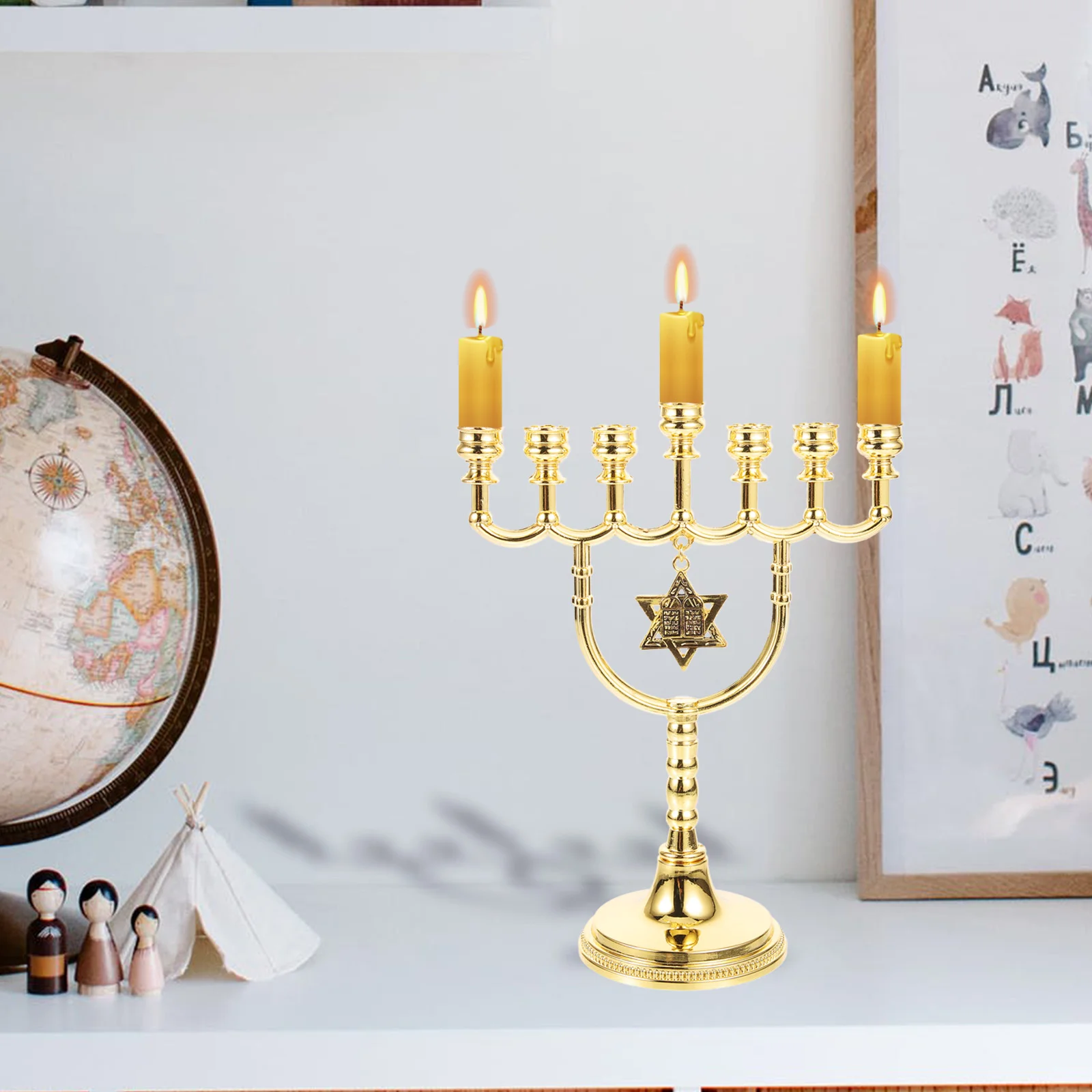 

Holder Menorah Decor Table Stand Candelabra Jewish Candlestick Gold Silver Metal Chanukah Israel Decorations Hanukkah Vintage