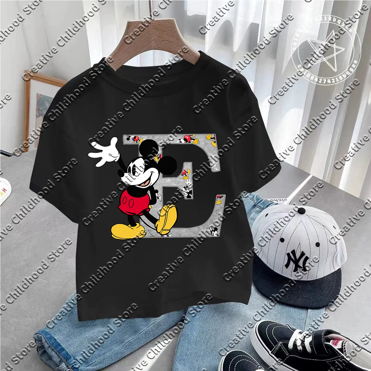 2025 Summer Disney Mickey Mouse A-Z 26 English Letter Graphic girls T-shirt boys Y2K New Tee Top Harajuku Female O Neck Clothes 5