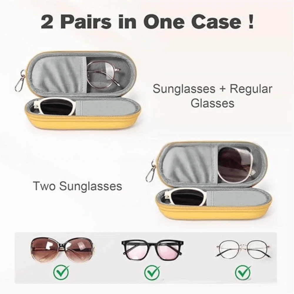 Langlebiges Hartschalen-Doppel-Brillenetui Tragbare Einfache Doppel-Sonnenbrillenbox Doppelte Brillenaufbewahrungsbox für Damen und Herren – Detail 3
