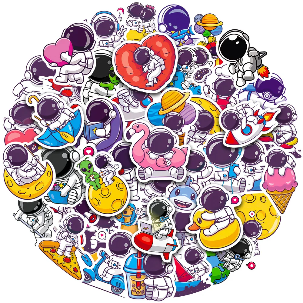 50 stücke Cartoon Astronaut Aufkleber Laptop Telefon Fall Sammelalbum stationäre Gitarre Kühlschrank niedlichen Vinyl Aufkleber für Kinder Geschenk Spielzeug – Detail 1