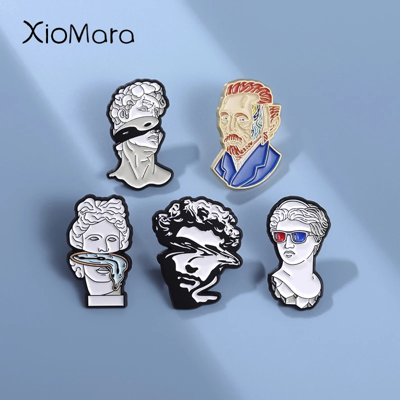 Van Gogh Gips Statue Brosche Emaille Pins Benutzerdefinierte Skulptur Kunst Revers Rucksack Abzeichen Zubehör Lustige Schmuck Geschenk Großhandel