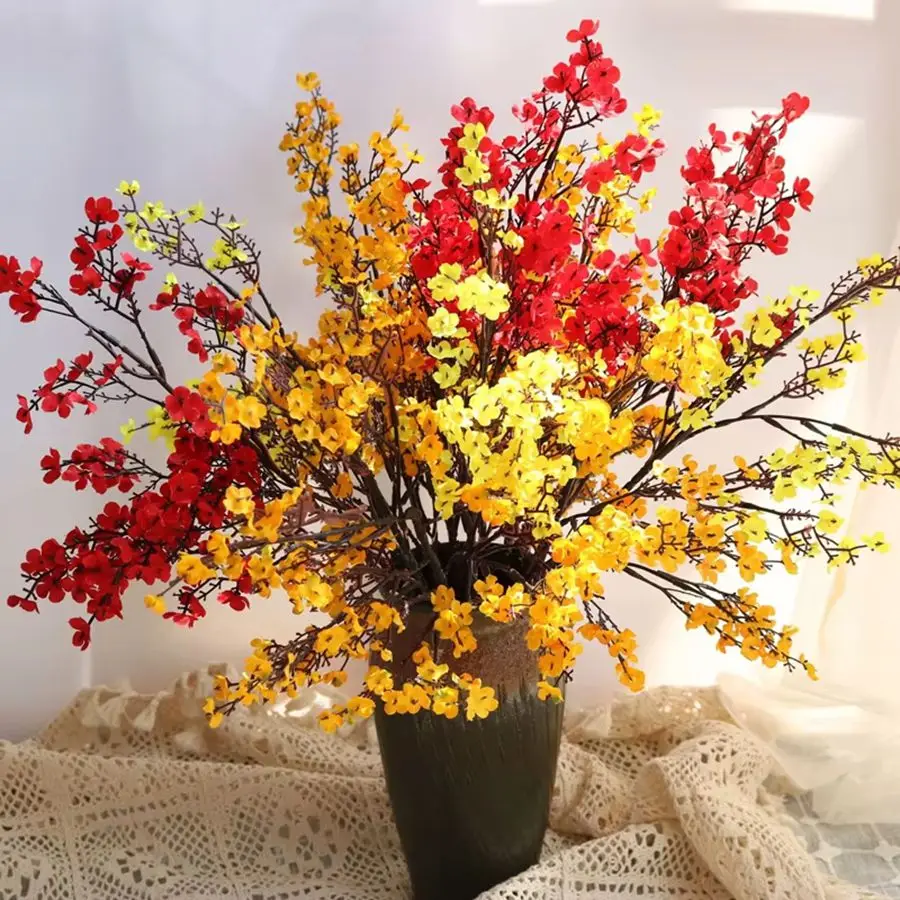 Artificial Flowers White Cherry Blossoms Gypsophila Fake Plants DIY Wedding Bouquet Vases for Home Decor Faux Festival Branch