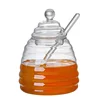 Household Transparent Glass Honey Jar with Lid Glass Stirring Stick Honey Bottle Creative Glass Transparent Jar Glass Container 5