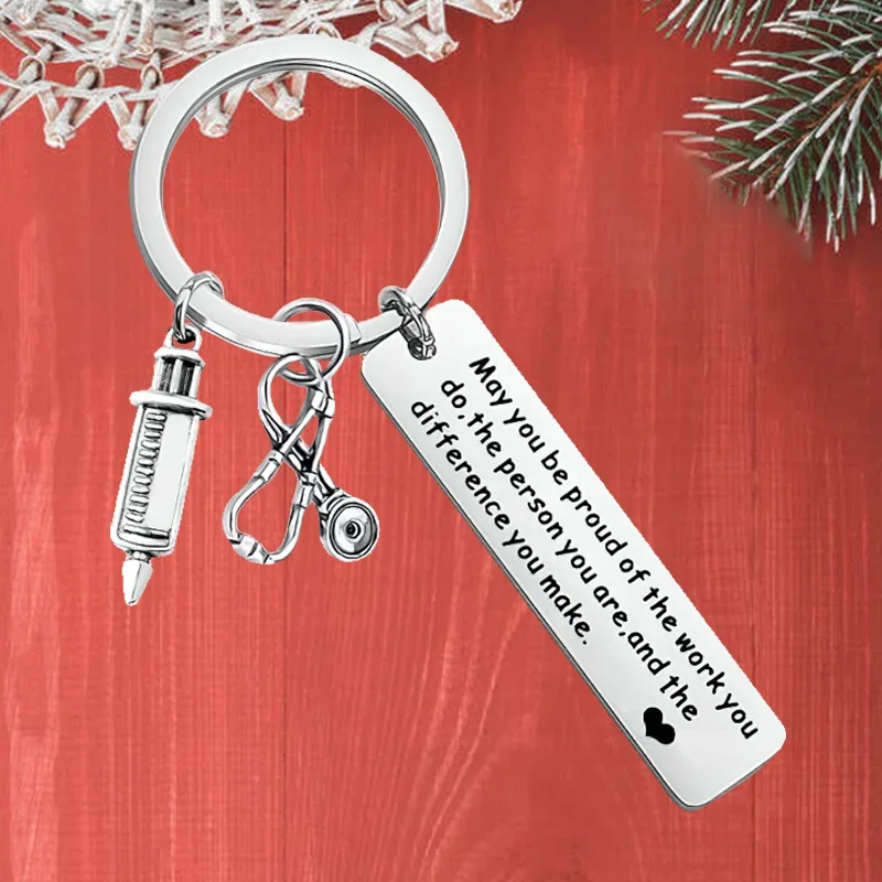 

Metal Nurse's Day Gift Keychain Pendant Syringe Stethoscope Doctor Key Chain Keyring May You Be Proud of The Work You Do