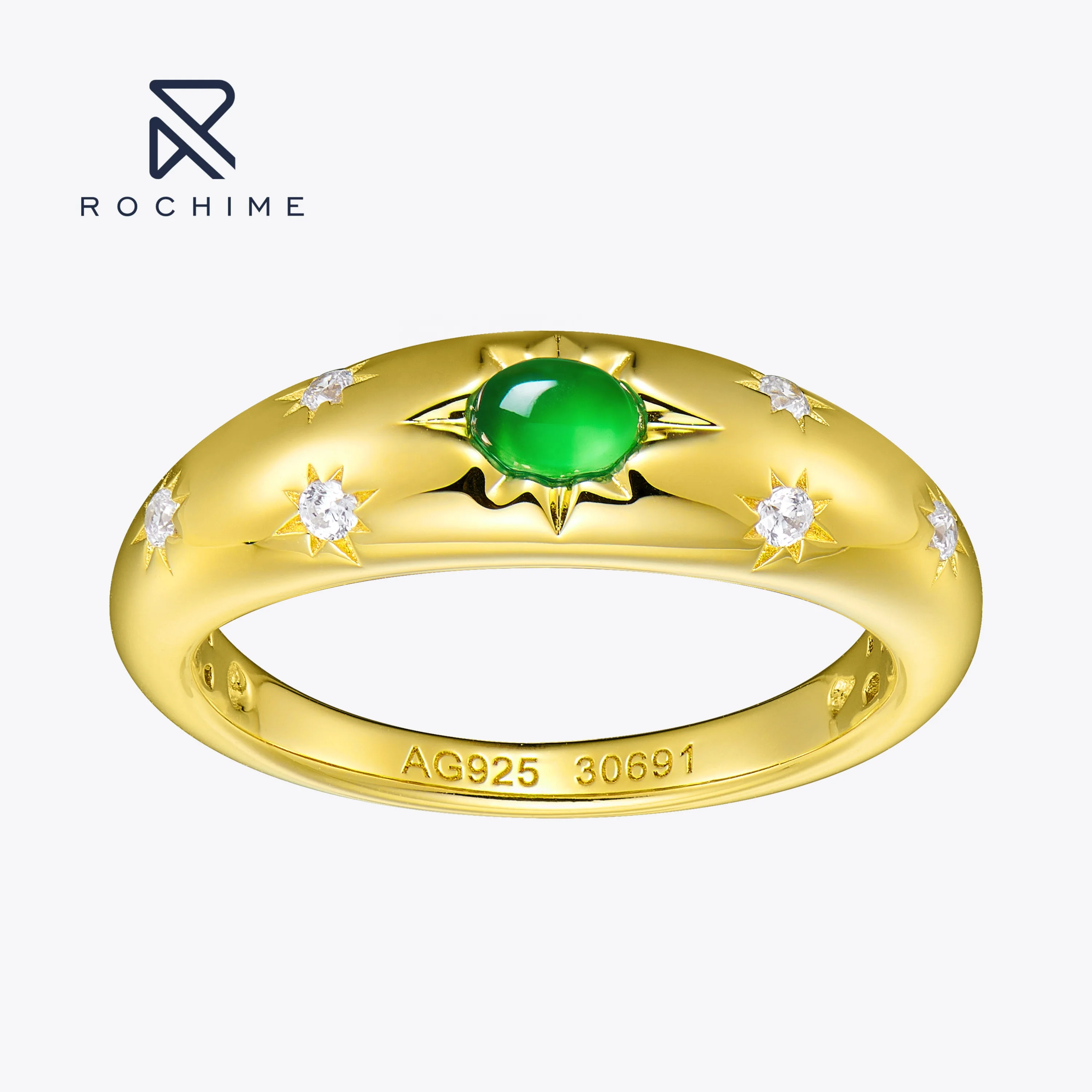 

Rochime Green Chalcedony Jade Gemstone Diamonds Rings Women S925 Silver 18k Gold Plated Ring Fine Jewelry