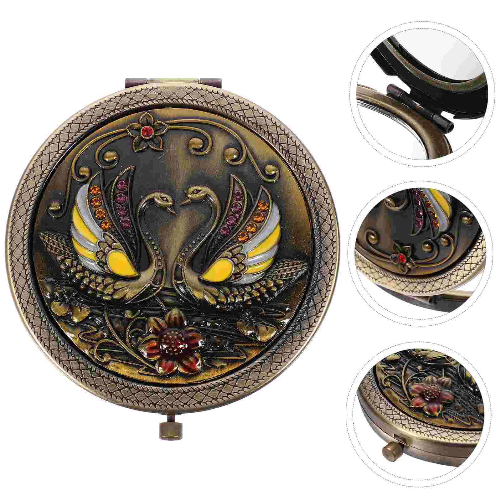 1PC Vintage Compact Mirror, Travel Pocket Mirror Double Sides Compact Mirror Folding Pocket Mirror for Purse