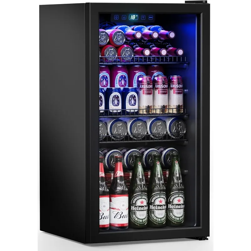 

Beverage Refrigerator Cooler-120 Cans Freestanding Mini Fridge Cooler, Adjustable Shelves & Digital Temperature Display