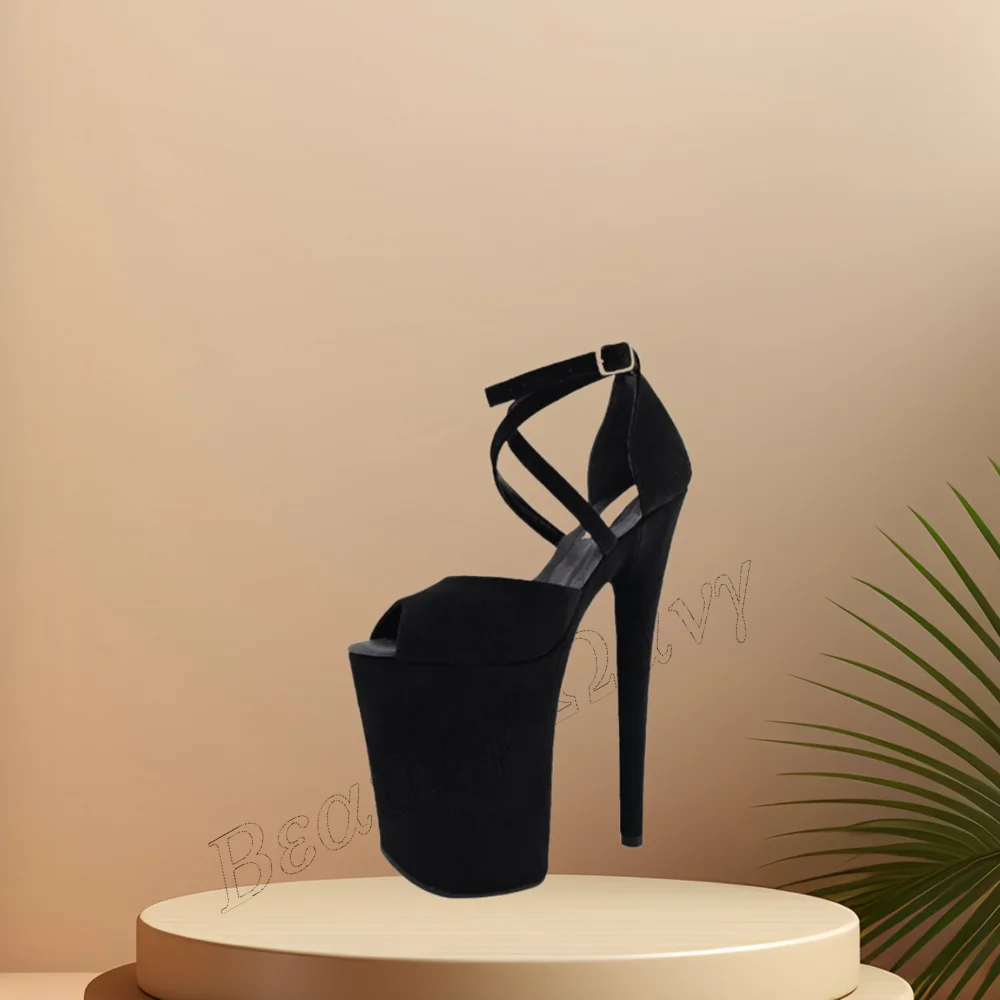 

Black Peep Toe Platform Sandals Ankle Buckle Spike Heel Stilettos High Heel Shoes for Women High Heel 2023 New Zapatillas Mujer