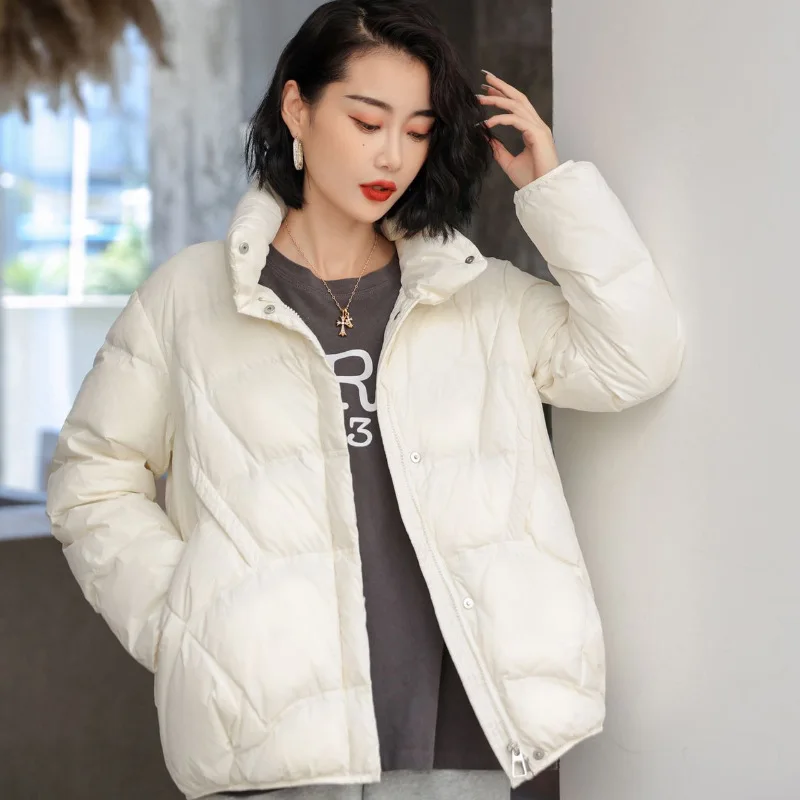 2022 Autumn Winter Down Jacket Women Short Loose Fashion Coat 90 White Duck Down Warm Outwear