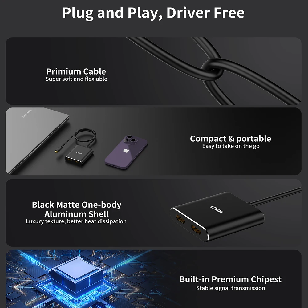 LORYI USB C  HDMI  2 Ȯ ÷, Ʈ HDTV  ŷ ̼, CŸ ,  2 , 4k 60hz
