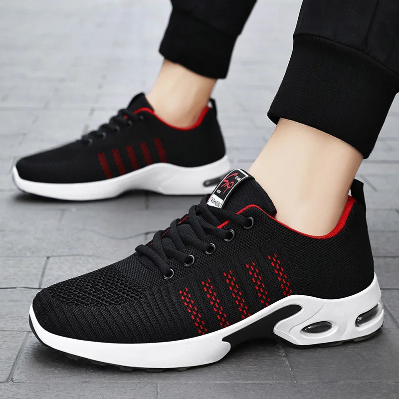 

2024 Spring/Summer Men's Shoes Fashion Soft Sole Sports Lace Knitted Casual Shoes Running Tennis Shoes