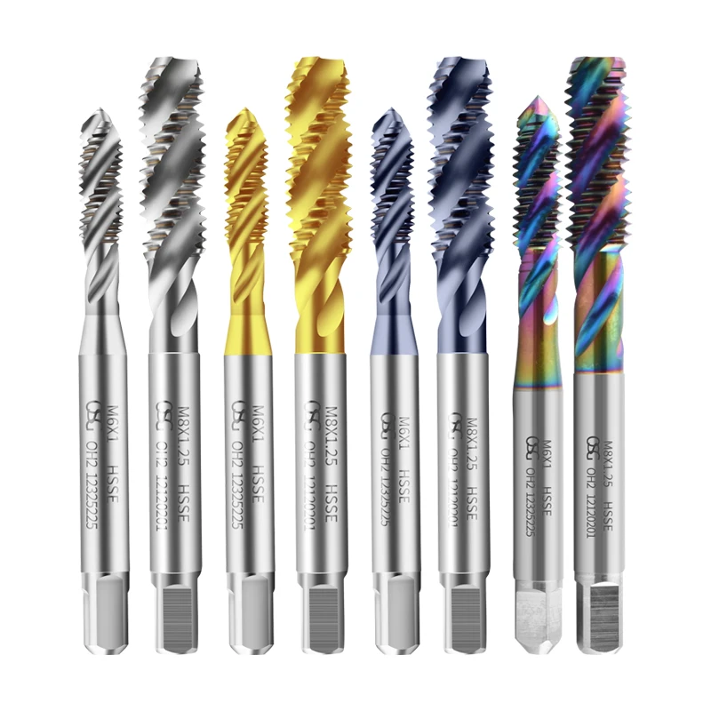 일본 OSG HSSE 스파이럴 플루트 탭 M1 M1.2 M1.6 M1.8 M1.4 M2 M3 M4 M5 M6 M8 M10 M12 M14 M16 머신 스크류 나사탭