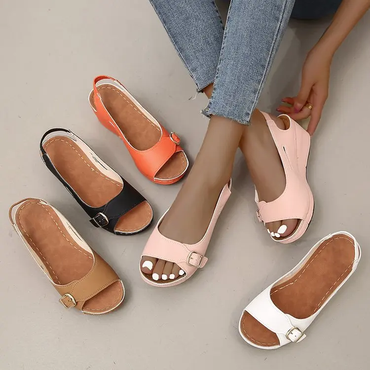 Summer Sandals Women Fish Mouth Fashion Comfort Roman Shoes Buckle Peep Toe Casual Beach Wedge Platform Female Sandals