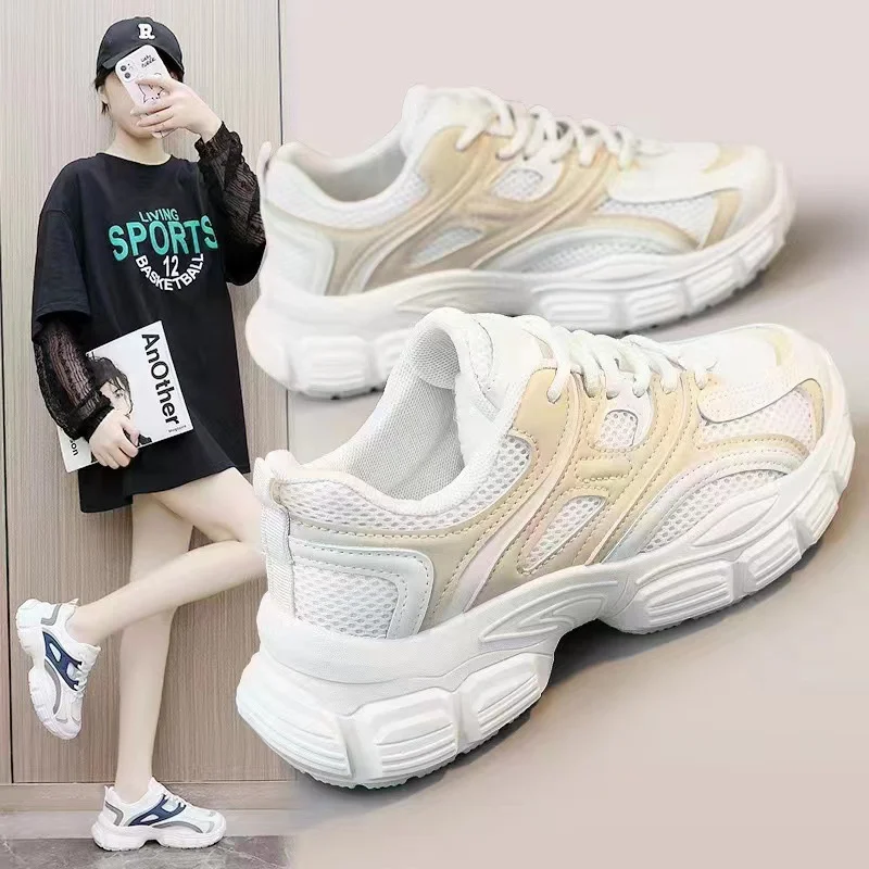 

2024 Women's Vulcanize Shoes Fashionable Breathable Platform Shoes Autumn New Arrival Color-matching Casual Running Shoes