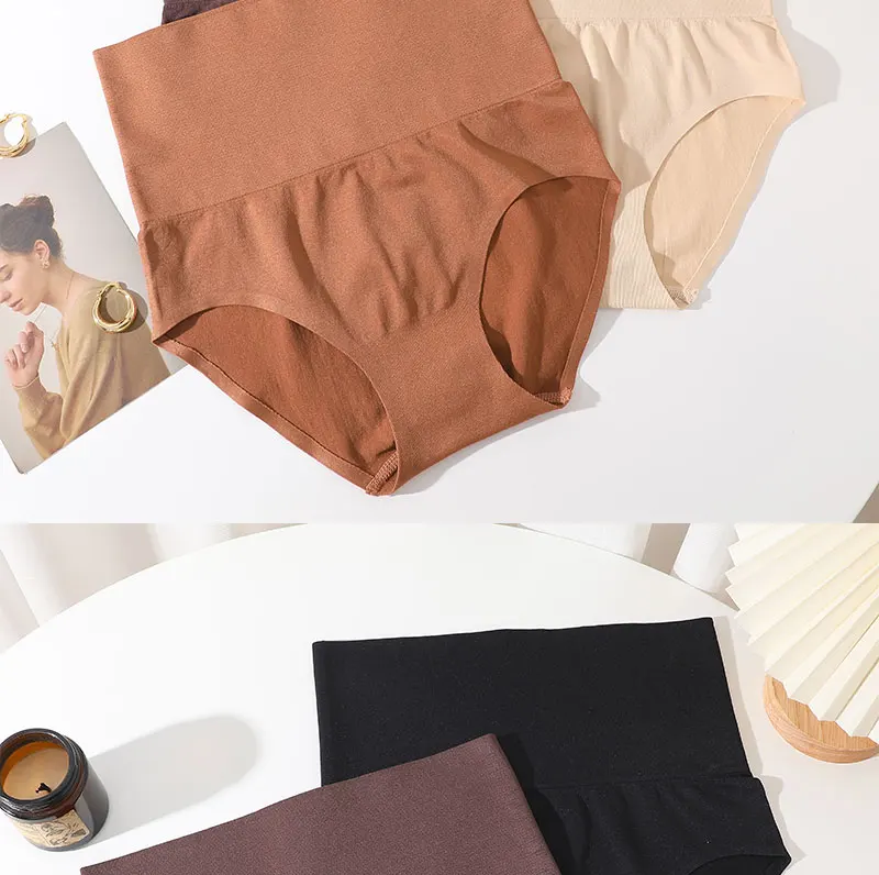 Description Picture 4 of itemFINETOO 3PCS Women's High Waist Underwear Classic Solid Color Hip Lift Panties Comfortable Large Size Underwear Tight Belly Pant