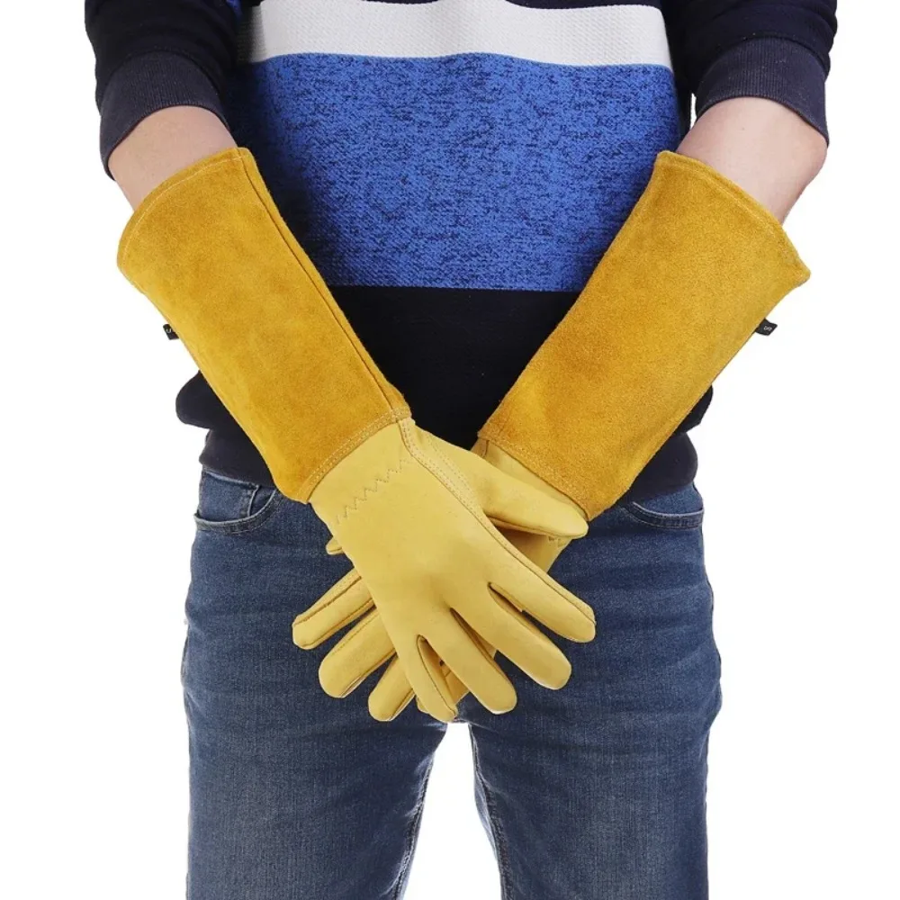 Long Tube Gardening Safety Working Gloves Leather Breathable Gauntlet Pruning Gloves Garden  Industrial Protective Work Gloves 3