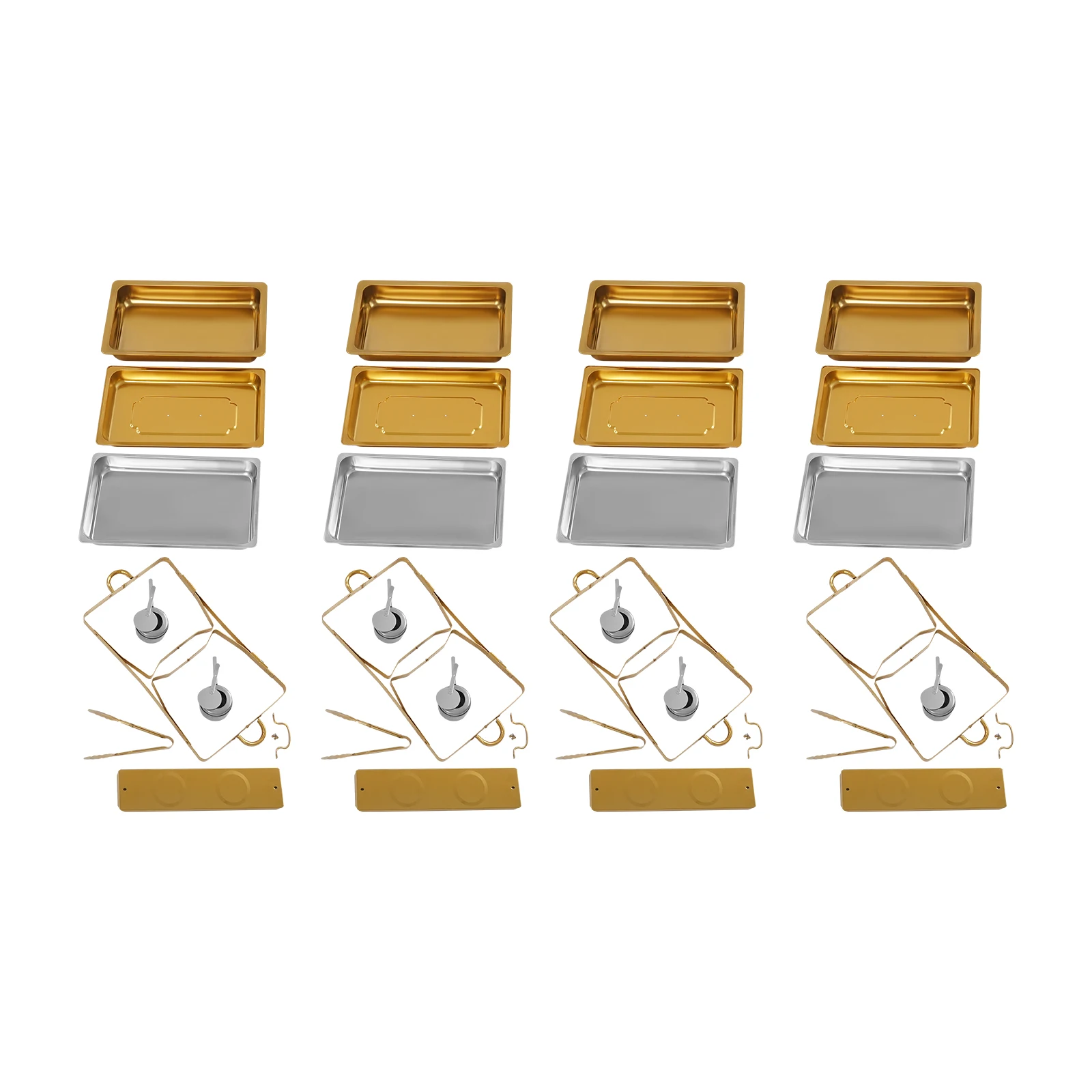 4Pcs 7.5L Buffet Warmer Dishes Gold Dishes Set 410 Stainless Steel w/4 Serving Tongs Food Warmers for Cafeterias, Party